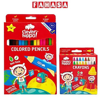 Bộ Hộp 16 Bút Màu Sáp + Hộp 16 Bút Màu Chì Colorful - Clever Hippo CB161601
