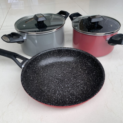 Bộ nồi chảo đáy từ 3 món gồm 2 nồi 18-20cm, 1 chảo 24cm Easy Kimscook chống dính vân đá Hàn Quốc