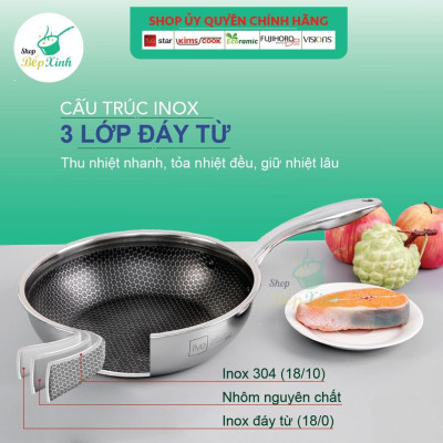 Bộ nồi chảo chống dính sâu lòng tổ ong 3 lớp đáy liền inox 304 Fivestar Plus quai oval nắp kính , tặng 1 sạn inox