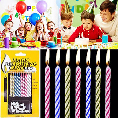 Vỉ 10 Nến Ma Thuật Thổi Không Tắt Cho Sinh Nhật Vui Nhộn, Đèn Cày Ma Thuật Magic Relighting Candle Thổi Không Tắt Troll Sinh Nhật Bạn Bè, Người Thân