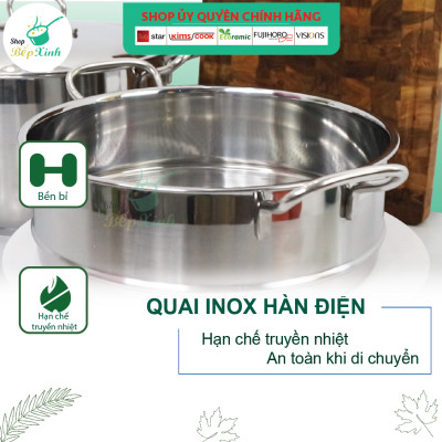 Bộ nồi xửng hấp inox 430 Fivestar Standard 3 đáy bếp từ nắp inox ( 24cm / 26cm ), tặng 1 vá canh