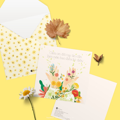 Set 5 thiệp mừng phụ nữ 8/3, 20/10 cảm ơn, động viên, truyền cảm hứng SDstationery Sắc Thắm 12x12 minh họa tươi tắn bắt mắt