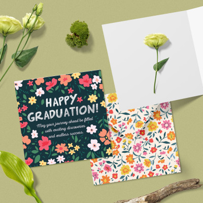 Set 5 thiệp chúc mừng tốt nghiệp, nhà mới, việc mới, chúc may mắn SDstationery New Beginnings họa tiết hoa, chữ ép kim 12x12