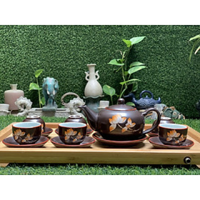 Bộ ấm trà lông đào vẽ sen