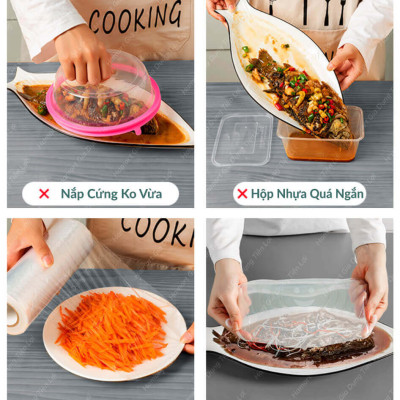 Túi 100 Màng Bọc Thực Phẩm Bo Chun Co Giãn PE Hamart Đựng Bảo Quản Thức Ăn Đa Năng Tiện Lợi