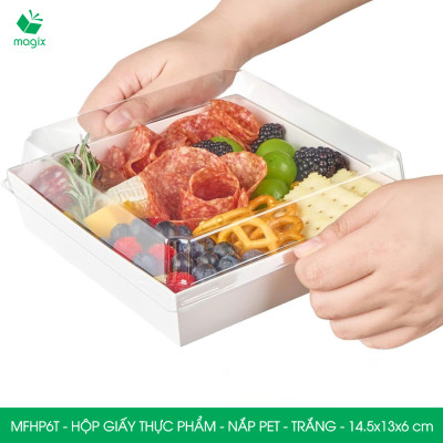 MFHP6T - 14.5x13x6 cm - 25 hộp giấy nắp PET trắng đựng thực phẩm, thức ăn mang đi