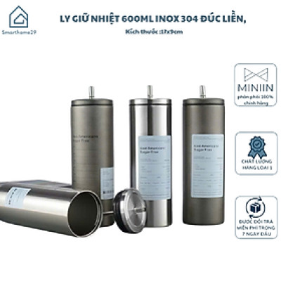 Ly Giữ Nhiệt 600ml Inox 304 Đúc Liền Khối Cao Cấp, Có Nắp Đậy Kèm Ống Hút - HÀNG CHÍNH HÃNG MINIIN