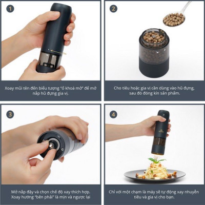 Combo 2 Máy Xay Tiêu Tự Động Bằng Điện Benchusch Trắng/ Đen/ Đỏ/ Xanh