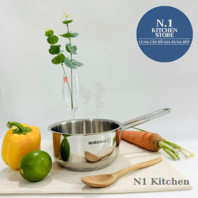 Nồi Quánh inox 18/10 Korkmaz Perla 1.6 lít có nắp - 16x8 cm - Hàng Chính Hãng