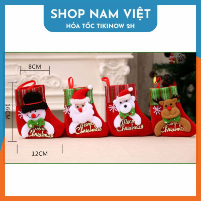 Vớ (Tất) Nhung Đỏ Thêu Chữ Merry Christmas Trang Trí Cây Thông Noel Giáng Sinh