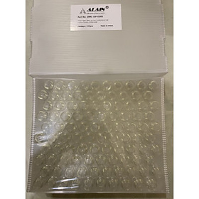 Chai thủy tinh 20ml ( Headspace) 75.5 x 22.5mm, đáy tròn + Nắp vặn kim loại từ tính ND18 có lỗ 8mm đệm septa Silicone trắng/PTFE xanh dày 1.5mm, không xẽ rãnh 100 cái/ Hộp