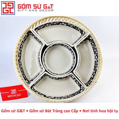 Khay mứt tết vẽ hoa chanh Gốm Sứ G&T