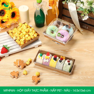 MFHP6N - 14.5x13x6 cm - 25 hộp giấy nắp PET kraft nâu đựng thực phẩm, thức ăn mang đi