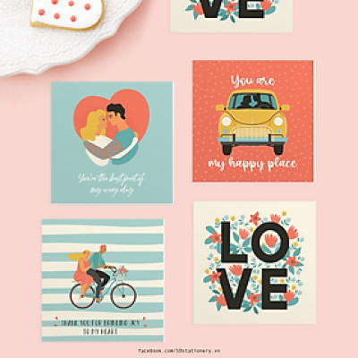 Thiệp tình yêu Valentine SDstationery HAPPY TOGETHER vuông 12 cm hình cặp đôi lãng mạn