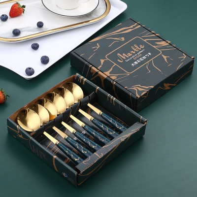 Combo hộp  5 muỗng vân đá inox sang trọng , muỗng ăn decor trang trí bàn ăn