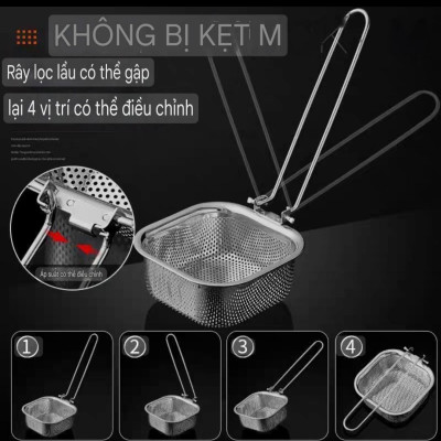 CHAO VỚT VỢT RÂY LỌC LỖ THOÁT MỊN CÔNG NGHỆ CNC CHUYÊN DỤNG LẨU - INOX 304 - CHAO LỌC TAY CẦM GẬP LẠI, ĐƯỢC 4 VỊ TRÍ / CẠNH TREO TIỆN LỢI