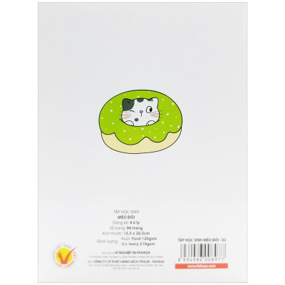 Combo 5 Tập Học Sinh Mèo Đôi - 4 Ô Ly 96 Trang 120gsm - Fahasa 02 (Mẫu Bìa Giao Ngẫu Nhiên)