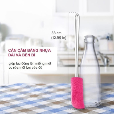 Cây cọ rửa bình, chai lọ 3M Scotch-Brite, lớp mút cao cấp lấy sạch vết bẩn, 1 cây, 5x36x3cm, Dùng cọ rửa bình, chai lọ