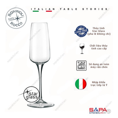 Bộ 6 ly rượu  thủy  tinh Aurum Flute 230ml - Bormioli Rocco - Italy