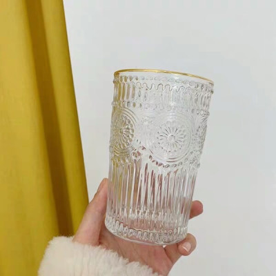 CỐC UỐNG NƯỚC THỦY TINH CHỊU NHIỆT CAO CẤP HOA VĂN TRÒN NỔI VIỀN VÀNG ( LẺ 1 CÁI DÀNH CHO KHÁCH BỊ VỠ MUA BỔ SUNG CHO ĐỦ BỘ ) - VD722