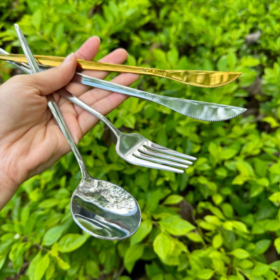 Nĩa thìa muỗng inox không gỉ dài dày rộng phù hợp ăn cơm, mì, bít tết tráng miệng sang trọng