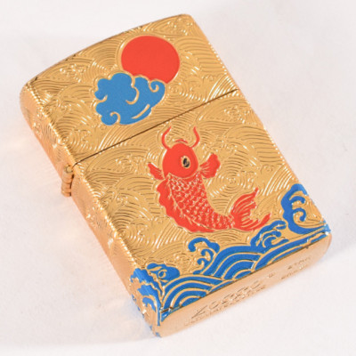 Vỏ Hột Quẹt Bật Lửa Hộp Quẹt Xăng Đá Zorro Z-92035B Họa Tiết Con Cá Vàng Đẹp Độc Lạ sang trọng - Dùng Xăng Bấc Đá Cao Cấp