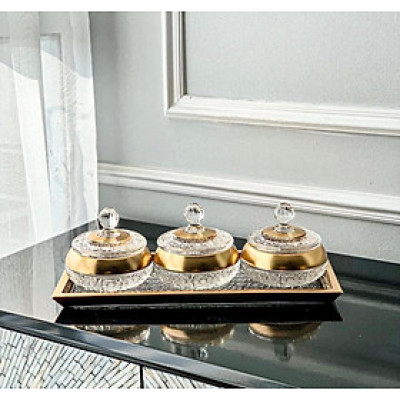 Đĩa pha lê mài mạ vàng BOHEMIA Hàng chính hãng