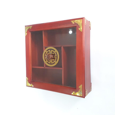 Khay Đựng Mứt Tết Bánh Kẹo  Vuông 5 Ngăn Gỗ Gõ Tự Nhiên-DAICAT - Hình lục giác Chữ Phúc Lộc Thọ