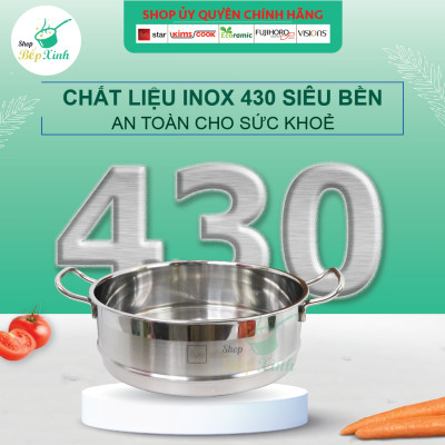 Bộ nồi xửng hấp inox 430 Fivestar Standard 3 đáy bếp từ nắp inox ( 24cm / 26cm ), tặng 1 vá canh