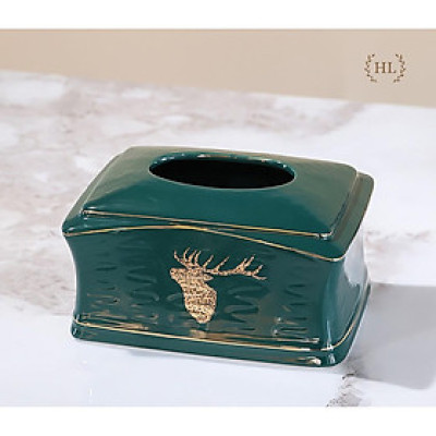 Hộp Đựng Khăn Giấy Gốm Sứ Xanh Ngọc Lục Bảo Phong Cách Bắc Âu | HỘP ĐỰNG GIẤY CHẤT LIỆU SỨ KẺ VÀNG KIM