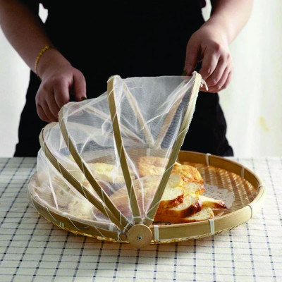 Lồng bàn gấp gọn, Lồng bàn tre đựng thức ăn, trang trí sang đẹp thân thiện với môi trường size lớn 42cm