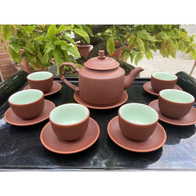 Ấm Chén Trà Tử Sa Bát Tràng Tích Nâu Chỉ Đỏ