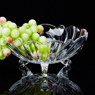 Khay bát thủy tinh pha lê ba chân trong suốt trưng bánh kẹo trái cây loại 24.2cm x 10.5cm