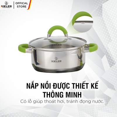Nồi Inox 5 đáy KIELER đáy từ 22cm nấu nhanh, tiết kiệm điện, có 2 lớp chống dính Whitford ít bám dầu mỡ RW1003-22 - Hàng Chính Hãng