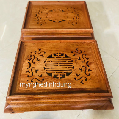 Khay trà chè cung đình để bộ ấm chén bằng gỗ  hương kt 26x36x12cm 