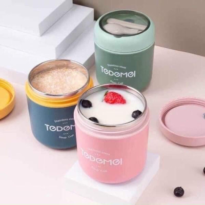 Bình Ủ Cháo Inox 304 Giữ Nhiệt Tedemei Có Thìa Và Quai Dung Tích 530ml