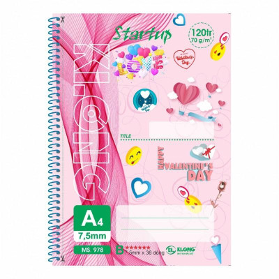 Sổ kẻ ngang lò xo xé đơn Startup KLONG A4 120 trang 70/92; MS: 978