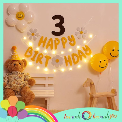 Dây chữ Happy Birthday hoa cúc vải nỉ trang trí sinh nhật