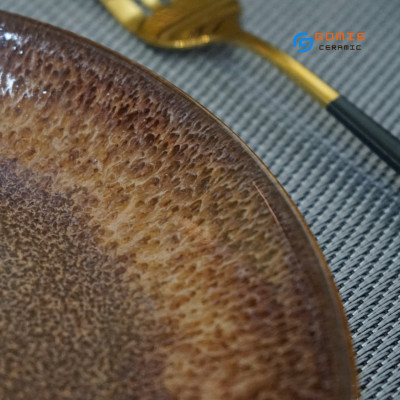 Đĩa tròn men nâu tuyết hỏa biến cao cấp GOMIE BÁT  TRÀNG chuyên dùng cho nhà hàng, khách sạn 5 sao.