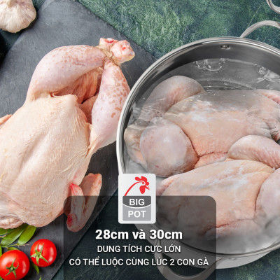 Nồi luộc gà inox 304 cao cấp 5 đáy Kalpen Lermat dung tích 12L/15L, bảo hành 5 năm chuẩn Đức