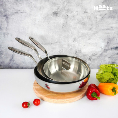 Chảo Sâu Lòng Inox 316 Đúc Liền Khối Hàn Quốc, size 20/24/26cm, Dùng Mọi Loại Bếp, Chống Dính Tự Thân