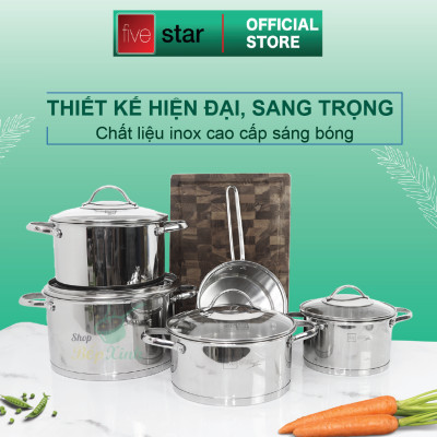Bộ nồi xửng chảo chống dính cao cấp Fivestar 7 món 3 đáy từ , nắp kính ( tặng bộ sạn dừa 4 món )