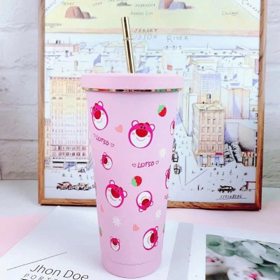 Ly Giữ Nhiệt Lotso Inox 304 Cao Cấp 750ml Kèm Ống Hút, Ly Giữ Nhiệt Gấu Dâu Hoạt Hình Dễ Thương Giữ Nhiệt 8-12h - Tặng Kèm Túi Đựng - HÀng Chính Hãng MINIIN