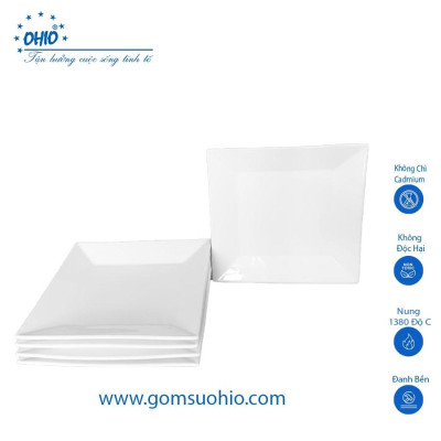 Đĩa Vuông 23cm Sứ Trắng OHIO