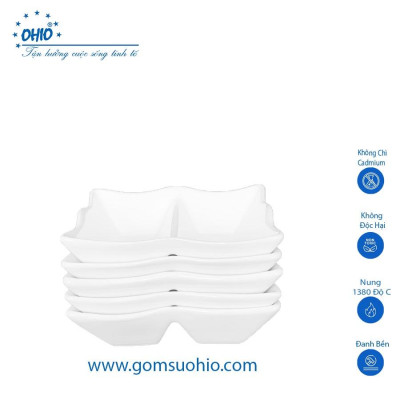Đĩa 2 Ngăn Chữ Nhật Sứ Trắng OHIO