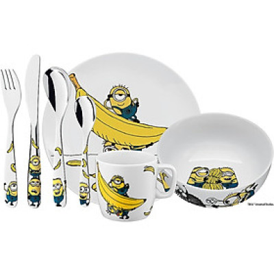 Set bát, đĩa, cốc uống nước, dụng cụ ăn uống cho trẻ em họa tiết Minions WMF Kinder