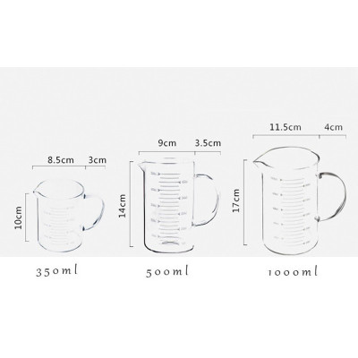 Cốc Thủy Tinh Có Vạch Chia Định Lượng 350ml, 500ml, 1000ml