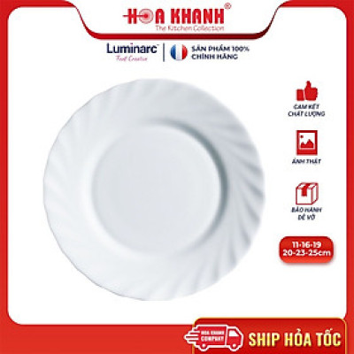 Đĩa Thủy Tinh Luminarc Diwali Trianon Trắng 20cm đựng thức ăn, kháng vỡ, cường lực - Bộ 3 đĩa - N3647