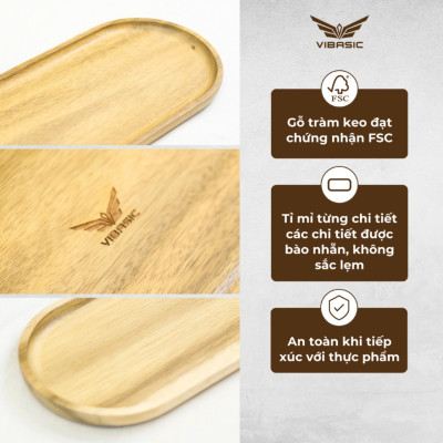 Khay gỗ keo đa năng hình oval Vibasic, đa dạng kích thước, chụp hình decor đựng đồ trang trí