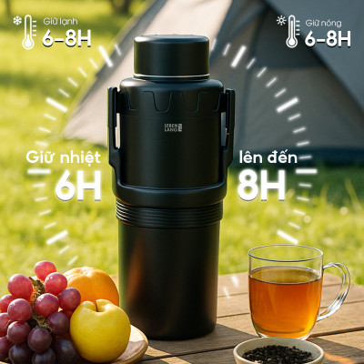 Bình giữ nhiệt Lebenlang LBL3025, phích giữ nhiệt dung tích 6L, inox 316, có lõi lọc, quai cầm tiện lợi, cốc uống tích hợp - hàng chính hãng